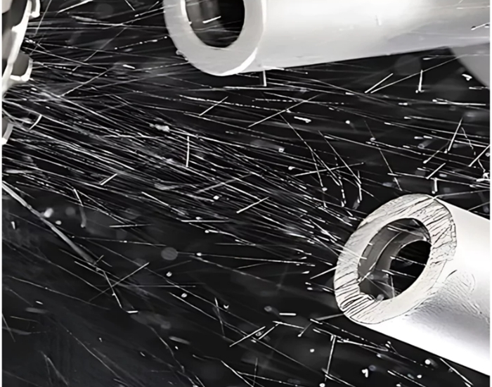 Shot blasting process cleaning and polishing metal surface with abrasive shots